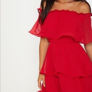 Pretty little thing red ruffle dress